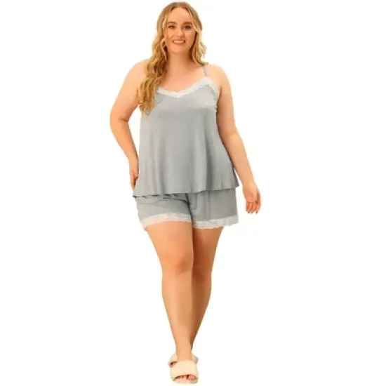 Agnes Orinda Pajamas Set for Women Plus Size Lace Panel Elastic Waist Shorts Sleepwear Loungewear image {2}