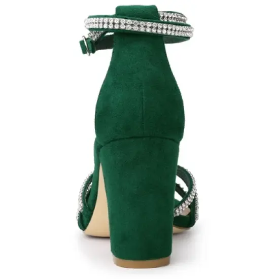 Allegra K Women's Rhinestones Strappy Chunky Heel image {3}