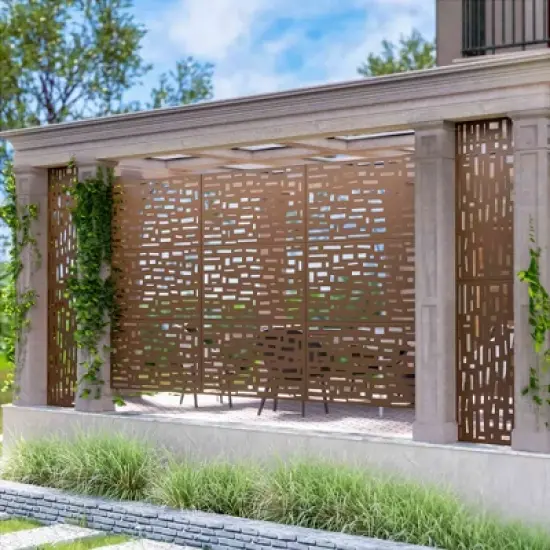 Lirago Metal Outdoor Privacy Screen Freestanding Patio Decorative Screens 72"x47" Brown image {3}