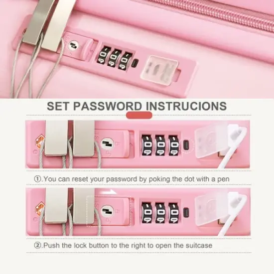 Gulches Luggage Set of 4  with front opening design Airline Certified Carry on Luggage with Cup Holder, ABS+PC Hard Shell Luggage (20"+24") , Pink image {4}