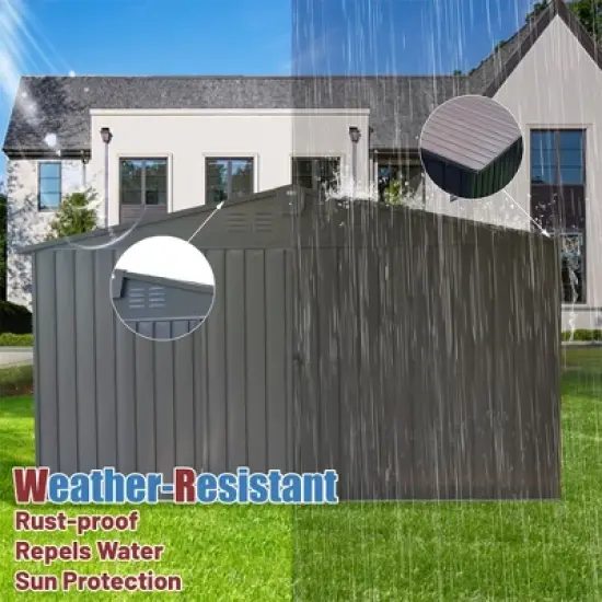 CLIHOME 11x9Ft Patio Galvanized Steel Frame Storage Shed,Garden Shed Metal Utility Tool Storage Room with Double Lockable Doors image {4}