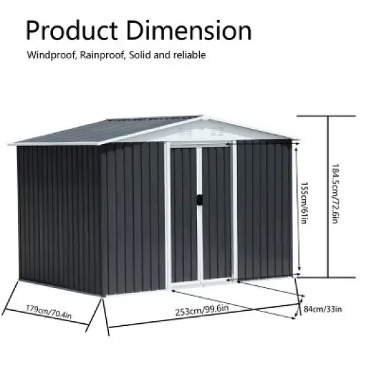 8x6 FT Outdoor Storage Shed with Sloped Roof and Lockable Doors, Weather-Resistant Metal Tool Shed for Backyard or Garden&ndash;The Pop Home image {3}