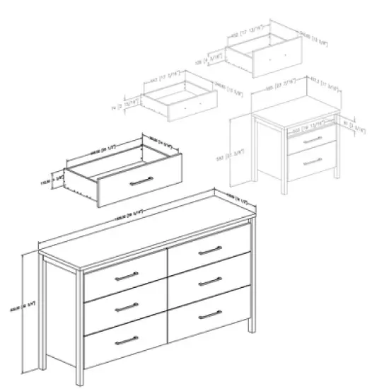 Gravity 6 Drawer Double Dresser and 2 Drawer Nightstand Gray Maple - South Shore image {4}