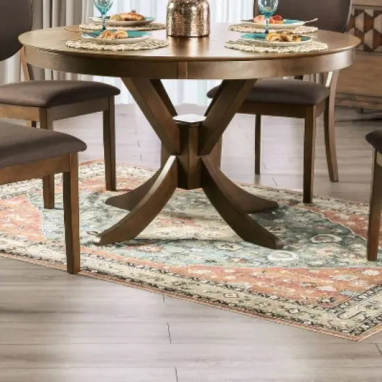 5pc Raven Transitional Round Dining Table Set Walnut/Dark Chocolate - HOMES: Inside + Out image {2}