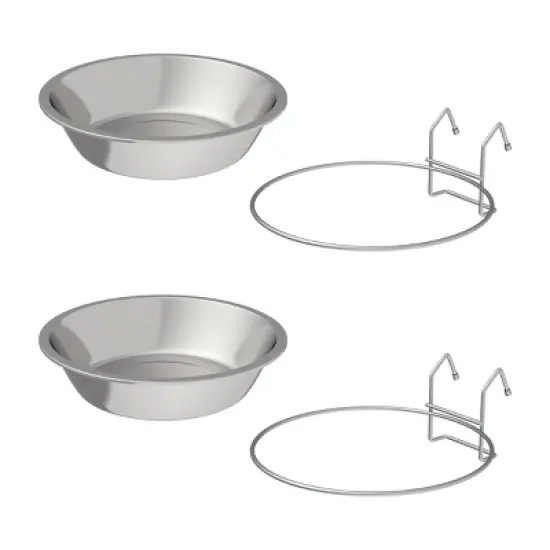 Set of 2 Stainless-Steel Dog Bowls - Cage, Kennel, and Crate Hanging Pet Bowls for Food and Water - 48oz Each and Dishwasher Safe by PETMAKER image {1}