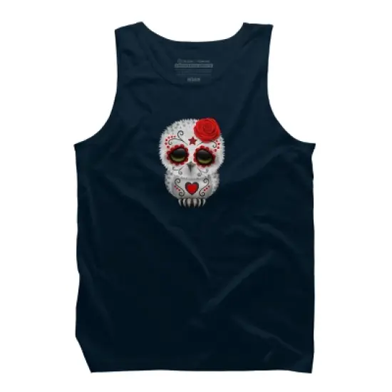 Men's Design By Humans Cute Red Day of the Dead Sugar Skull Owl By jeffbartels Tank Top image {6}