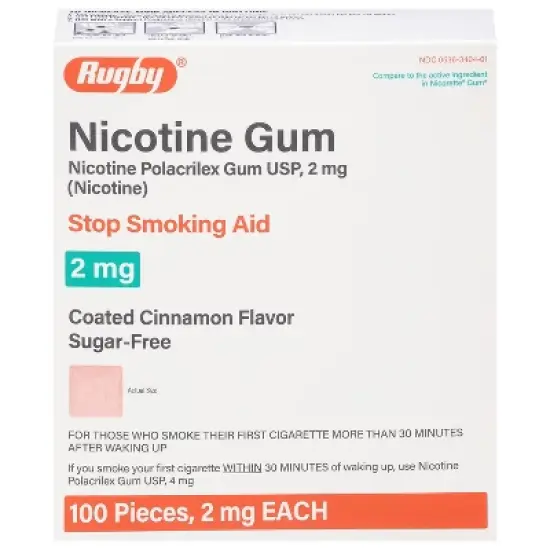 Rugby Sugar-Free 2 mg Stop Smoking Aid Coated Cinnamon Flavor Nicotine Gum 100 ea image {7}