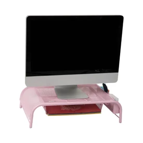 Mind Reader Monitor Stand, Ventilated Laptop Riser, Paper Tray, Storage, Office, Metal Mesh, 20"L x 11.5"W x 5.5"H, Pink image {4}