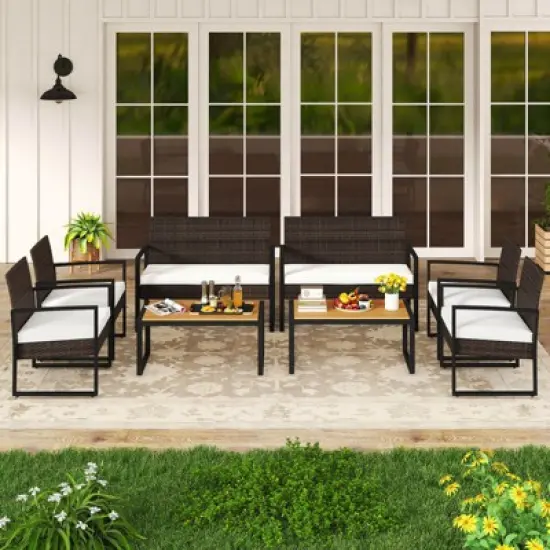Costway 8 Piece Patio Furniture Set with Cushioned Chairs & Wood Plastic Coffee Table image {10}
