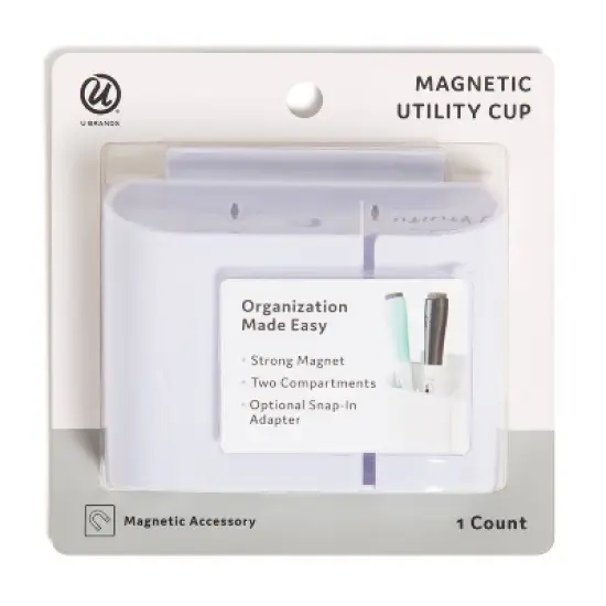 U Brands Utility Cup Magnetic Storage GRUV White: Magnetic Pen Holder for Whiteboard & Locker, Plastic Presentation Board Accessory image {6}