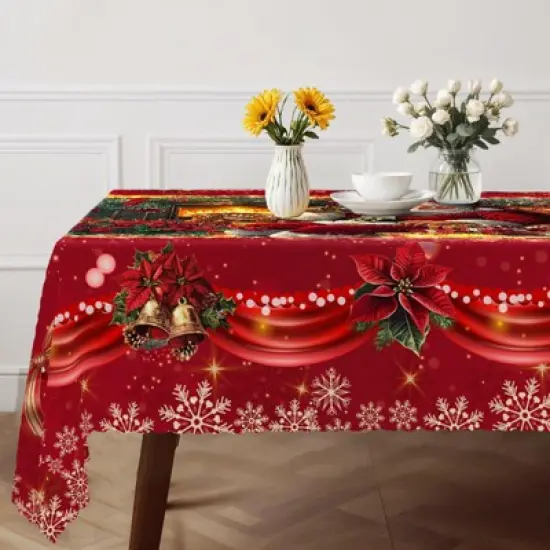 LOVEVOOK Merry Christmas Tablecloth, Snowman Tablecloth, Snowflake Table Cloths Stain Resistant Dining Table Cover for Holiday Decor image {8}