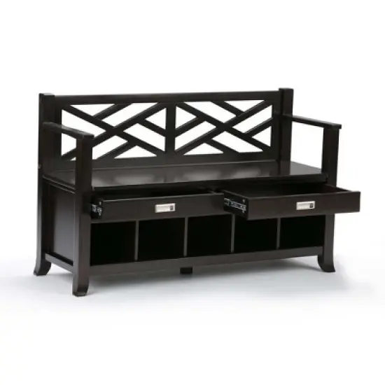 48" Lancaster Solid Wood Entryway Storage Bench with Drawers and Cubbies Espresso Brown - WyndenHall image {2}