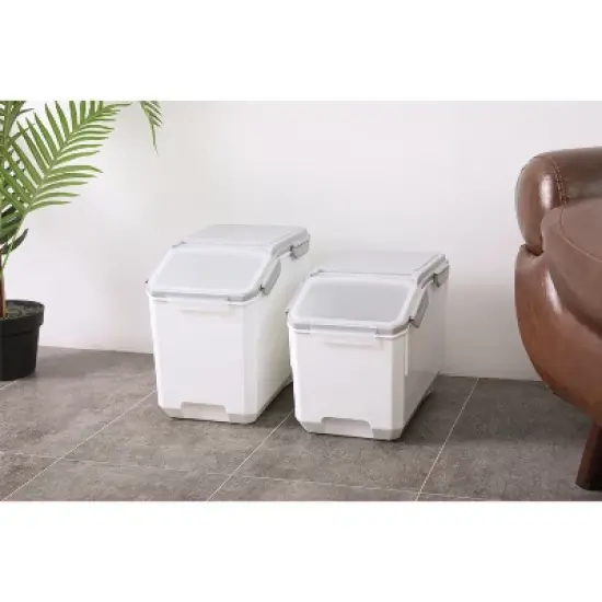 HomeStock 20 LB Rice Storage Container with Measuring Cup, BPA free, For Rice / Grain / Pet Food / Flour, 1 count, White & Gray image {6}