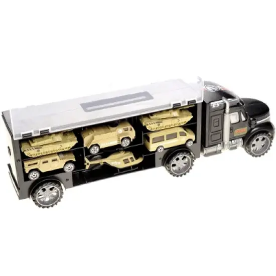 Link Military Transport Car Carrier Truck Comes With Army Battle Cars & Chopper image {7}