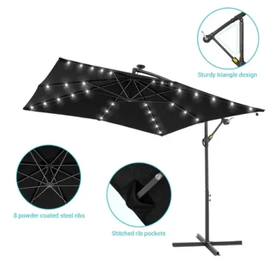 Sonkuki 8.2&times;8.2FT LED Solar Lighted Outdoor Patio Umbrella, Square Canopy Offset Umbrella for Villa Gardens, Lawns and Yard image {3}
