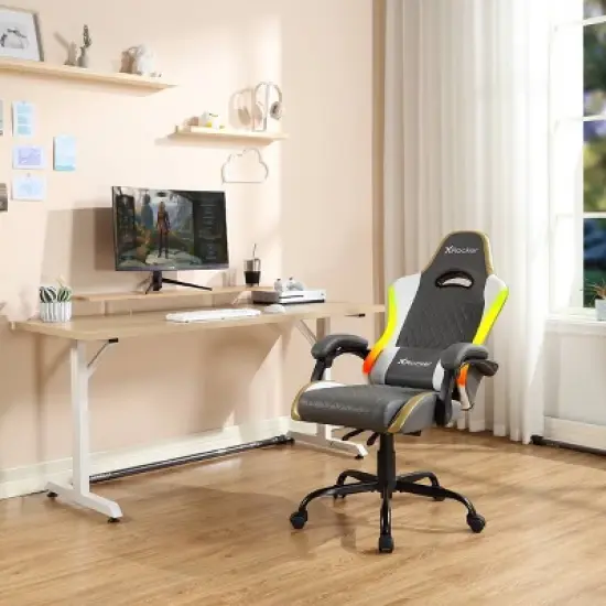 X Rocker RGB LED Extra Comfort Ergonomic PC Gaming Chair Gray/White/Gold image {5}