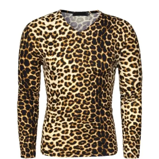 Lars Amadeus Men's Leopard Printed Slim Fit Pullover T Shirt image {1}