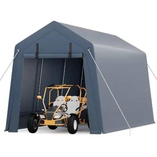 Acekool 7x15 FT Outdoor Storage Shed with Roll-Up Zipper Doors, Ventilated Mesh Windows, Heavy Duty Waterproof Tarp for Bikes & Tools image {6}
