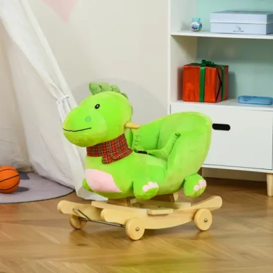 Qaba Baby Rocking horse Kids Interactive 2-in-1 Plush Ride-On Toys Stroller Rocking Dinosaur with Wheels and Nursery Song image {1}