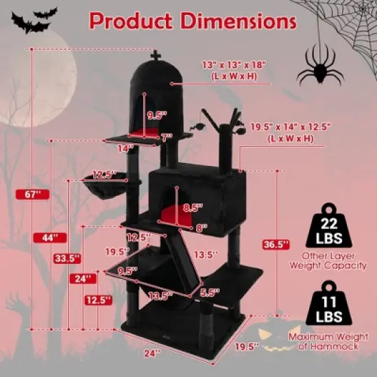 Tangkula Gothic Cat Tree for Indoor Cats Black Large Cat Tower w/ 2 Cat Condos image {8}