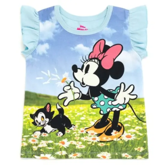 Disney Minnie Mouse Lilo & Stitch Little Mermaid Ariel Floral Baby Girls T-Shirt and French Terry Shorts Outfit Set Infant image {2}