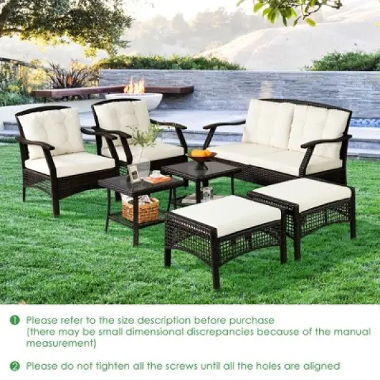 Costway 7PCS Patio Rattan Furniture Set Cushioned Sofas Loveseat Yard W/Waterproof Cover image {7}