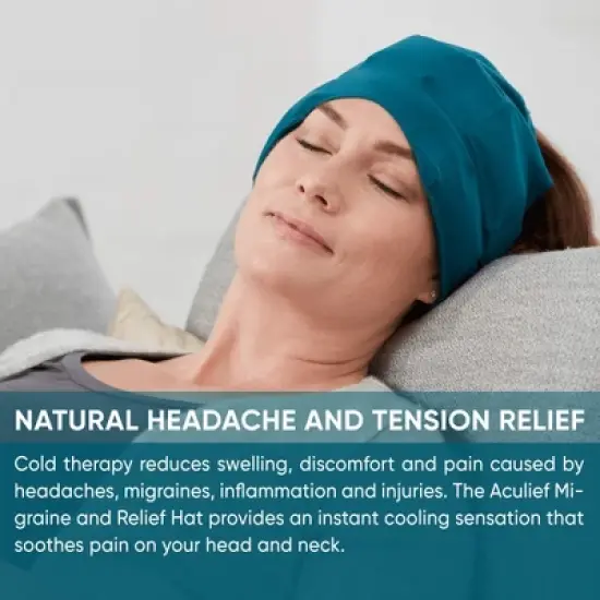 Headache, Migraine, & Stress Relief Hat - Natural Ice Mask for Tension & Muscle Pain - Stretchy, Comfortable, & Cool Wearable &ndash; Teal image {1}