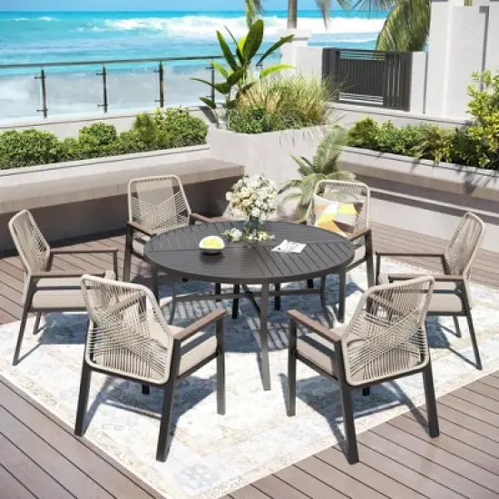 Captiva Designs 1pc Outdoor Patio Dining Steel Table with Umbrella Hole for 6 image {5}