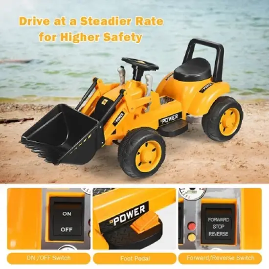 Costway Kids Ride On Excavator Digger 6V Battery Powered Tractor w/Digging Bucket Yellow image {7}
