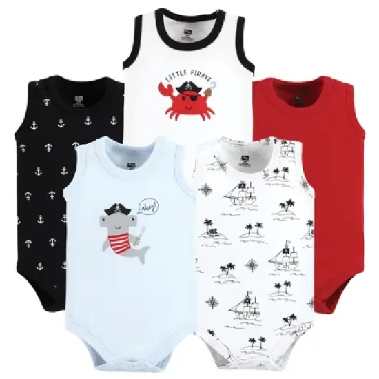 Hudson Baby Infant Boy Cotton Sleeveless Bodysuits, Pirate Shark image {7}