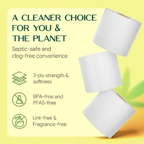Palm Naki Bamboo Toilet Paper 3-Ply, 300 Sheets/Roll, Strong & Gentle, Tree-Free Septic-Safe image {2}