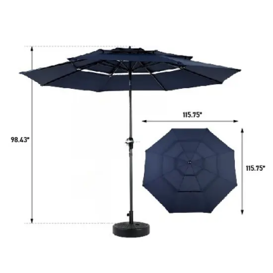 DSVIMOY Patio Umbrellas, Outdoor Umbrella with Auto-tilt, 3-Tier Market Umbrella with 8 Ribs, Blue, 115.75"*98.43"*115.75" image {1}