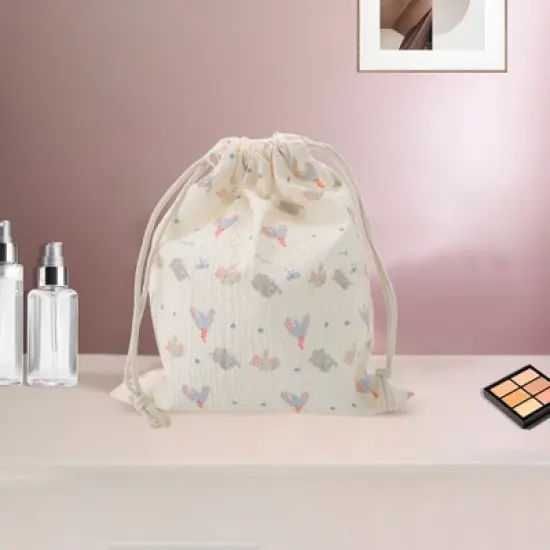 Unique Bargains Bow-Knot Elephant Drawstring Makeup Bag White 1 Pc image {4}