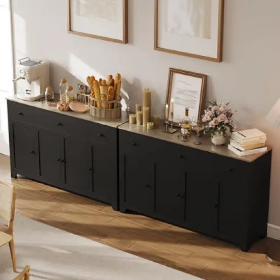 55 Large Sideboard Buffet Cabinet with 3 Drawers & Doors Farmhouse Kitchen Storage Cabinet Console Table Coffee Bar Buffet Table with Adjustable Shelf image {4}