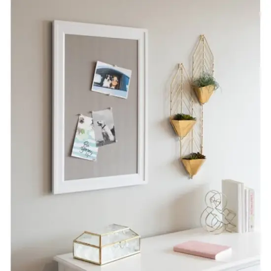 18.5" x 27.5" Bosc Framed Gray Linen Fabric Pinboard White - DesignOvation image {4}