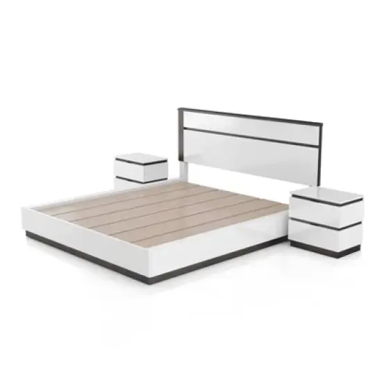 3pc Queen Pape Modern Bed with 2 Nightstands White/Metallic Gray - miBasics: Contemporary Furniture Set image {17}