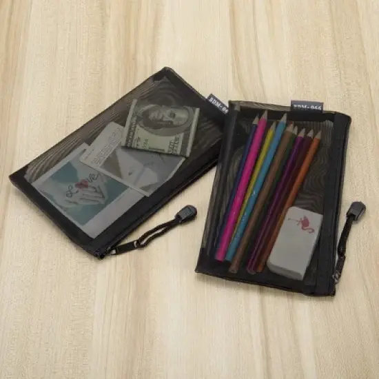 Itopfox 6-Piece Nylon Mesh Cosmetic Zipper Bags Set, Black Travel Organizer Pouches for Makeup, Diaper Bag (A5 & A6 Sizes) image {5}