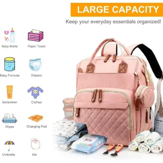Waterproof 3-in-1 Baby Diaper Backpack with Foldable Changing Pad - Pink image {1}