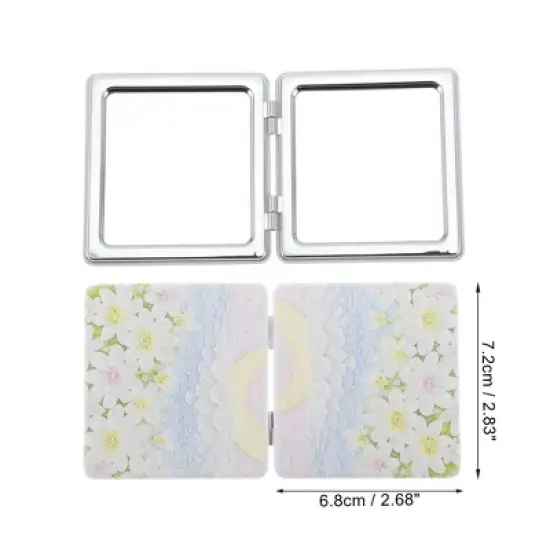 Unique Bargains Hand-painted Oil Painting Makeup Mirror Blue White 1 Pc image {1}