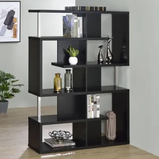 Hoover 5 Shelf Zig Zag Bookcase with Chrome Details - Coaster image {1}
