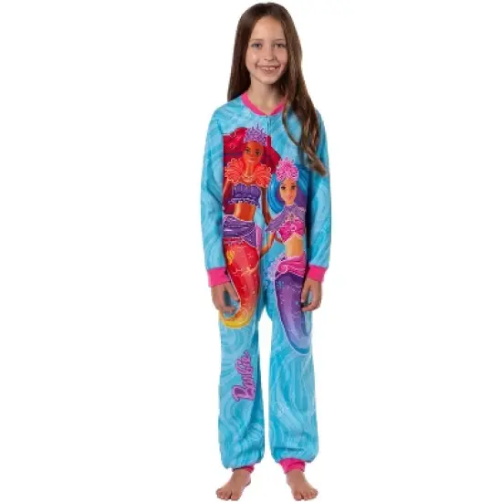 Barbie Girls' Mermaid Brooklyn and Malibu Footless Sleeper Pajama For Kids Blue image {6}