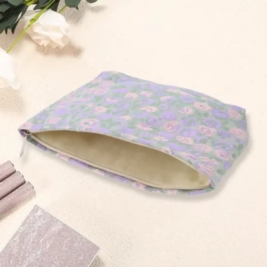 Unique Bargains Women Fresh Artistic Jacquard Makeup Bag Purple 1 Pc image {1}