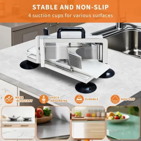 1/4"+3/8"+3/16" Stainless Steel Tomato Slicer | Heavy-Duty Commercial Manual Cutter with Non-Slip Feet | Ideal for Tomatoes image {2}