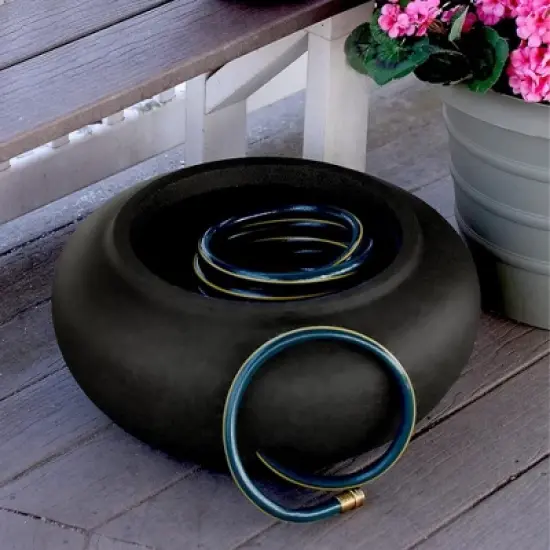 The HC Companies 21 Inch Plastic Garden Hose Planter Pot with Free Standing Installation Construction for Patio, Garden, and Lawn, Black image {4}