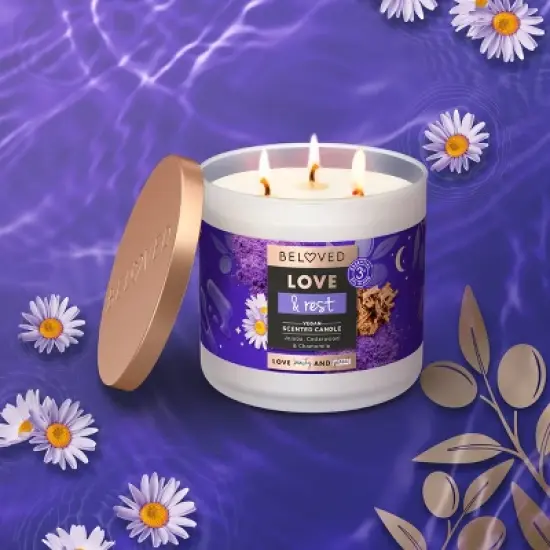 Beloved Love & Rest Jojoba, Cedarwood & Chamomile 3-Wick Vegan Candle - 15oz image {4}