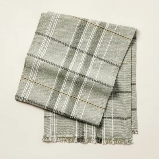 Textured Fall Plaid Woven Table Runner Sage Green - Hearth & Hand&trade; with Magnolia image {3}