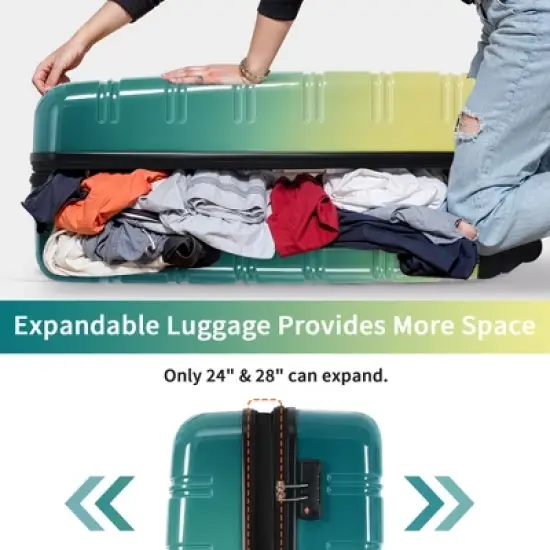 Aukfa 3-Piece Gradient Color Lightweight Hard Shell Expandable Luggage Set with TSA Lock, Available Sizes 20" 24" 28", Multi-Color image {10}