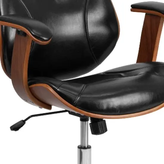 Merrick Lane Mid-Back Ergonomic Office Chair Executive Swivel Bentwood Frame Desk Chair in Black Faux Leather image {11}
