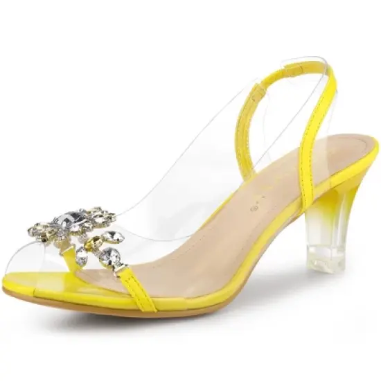 Allegra K Women's Clear Slingback Flower Rhinestone Peep Toe Heels Sandals image {10}