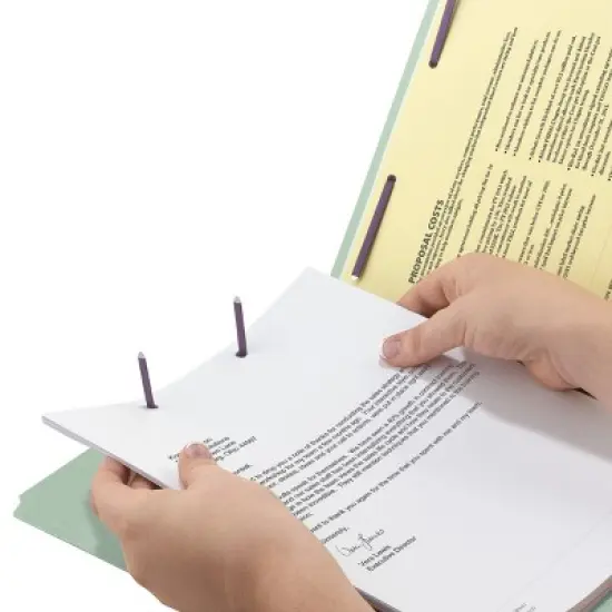 Smead Pressboard File Folder with SafeSHIELD  Fasteners, 2 Fasteners, 1/3-Cut Tab, 2" Expansion, Letter Size, Gray/Green, 25 per Box (14934) image {3}